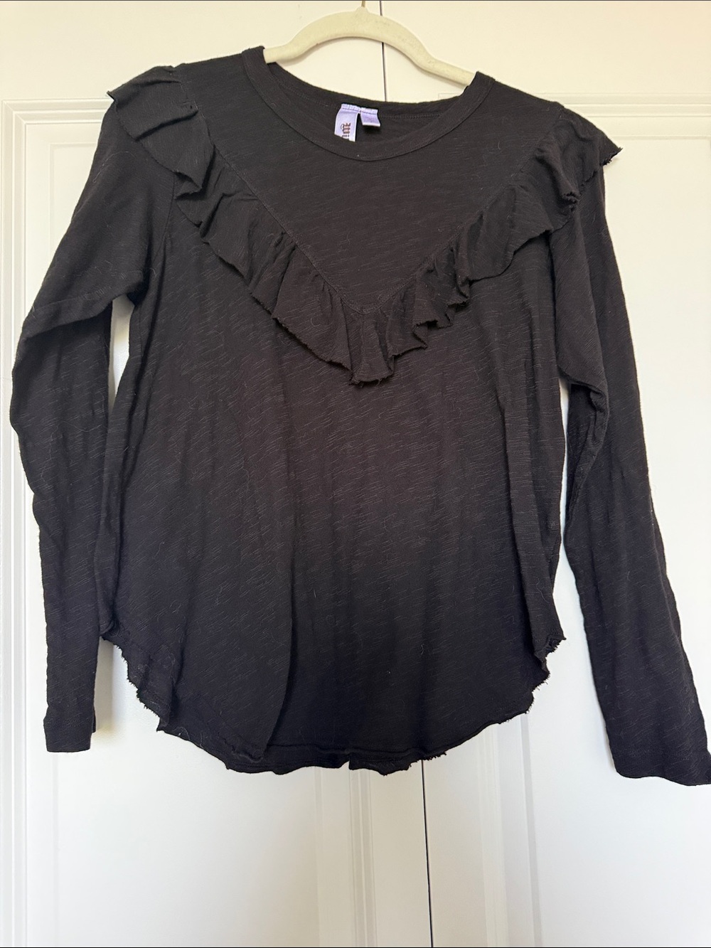 Wilt Black Long-Sleeve Ruffle Tee
